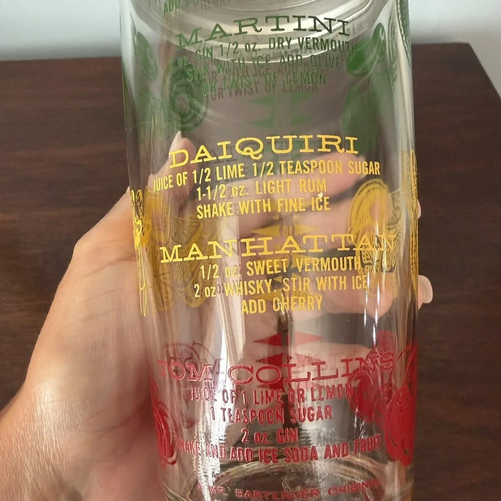 VINTAGE Mr Bartender Cocktail SHAKER w/Recipes - Limes, Lemons, Cherries